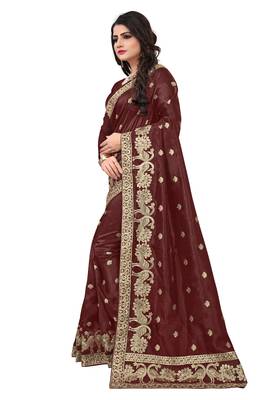 Brown embroidered Art Silk saree with blouse 2