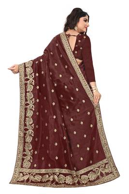 Brown embroidered Art Silk saree with blouse 3