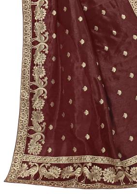 Brown embroidered Art Silk saree with blouse 4