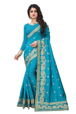 Blue embroidered Art Silk saree with blouse 1