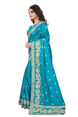 Blue embroidered Art Silk saree with blouse 2