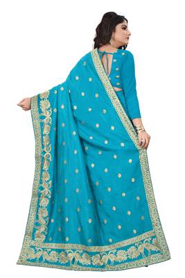 Blue embroidered Art Silk saree with blouse 3