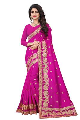 Pink embroidered Art Silk saree with blouse 1