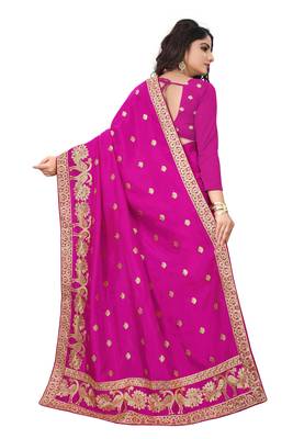 Pink embroidered Art Silk saree with blouse 3