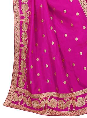 Pink embroidered Art Silk saree with blouse 4