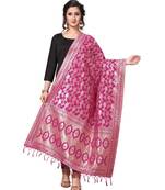 Pink Jacquard Silk Women's Dupatta With Zalor.