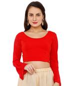 Women's Red Cotton Lycra Stretchable Readymade Saree Blouse