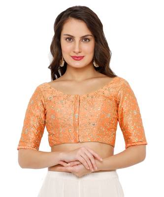 Women's Peach Dupion Silk Readymade Padded Saree Blouse 1