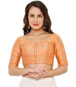 Women's Peach Dupion Silk Readymade Padded Saree Blouse