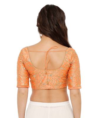 Women's Peach Dupion Silk Readymade Padded Saree Blouse 2