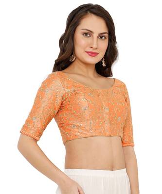 Women's Peach Dupion Silk Readymade Padded Saree Blouse 3