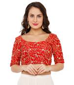 Women's Red Dupion Silk Readymade Padded Saree Blouse