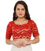 Women's Red Brocade Readymade Padded Saree Blouse
