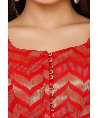 Women's Red Brocade Readymade Padded Saree Blouse 4