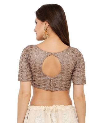 Women's Brown Net Readymade Padded Saree Blouse 2