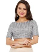 Women's Grey Net Readymade Padded Saree Blouse