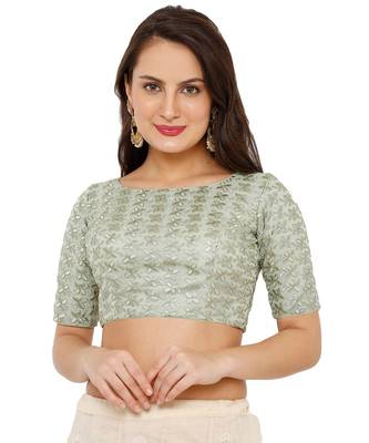 Women's Pista Green Net Readymade Padded Saree Blouse 1