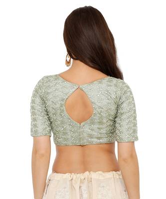 Women's Pista Green Net Readymade Padded Saree Blouse 2