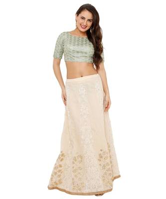 Women's Pista Green Net Readymade Padded Saree Blouse 5