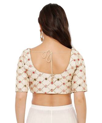 Women's Gold Dupion Silk Readymade Padded Saree Blouse 2