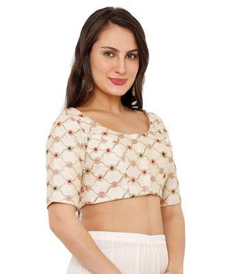 Women's Gold Dupion Silk Readymade Padded Saree Blouse 3
