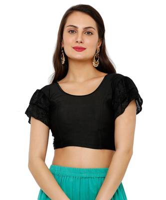 Women's Black Lycra Stretchable Readymade Saree Blouse 1