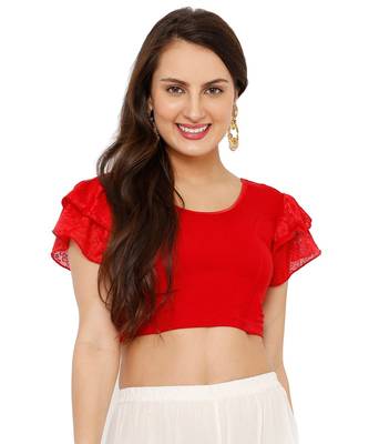 Women's Red Cotton Lycra Stretchable Readymade Saree Blouse 1
