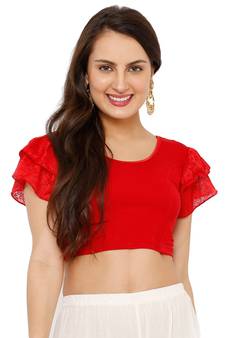 Women's Red Cotton Lycra Stretchable Readymade Saree Blouse