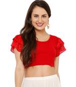 Women's Red Cotton Lycra Stretchable Readymade Saree Blouse