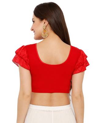 Women's Red Cotton Lycra Stretchable Readymade Saree Blouse 2