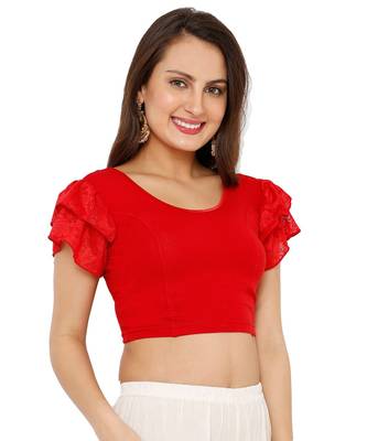Women's Red Cotton Lycra Stretchable Readymade Saree Blouse 3