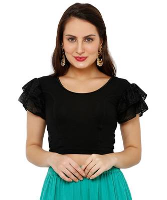 Women's Black Cotton Lycra Stretchable Readymade Saree Blouse 1