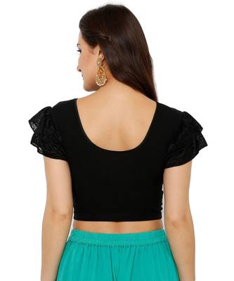 Women's Black Cotton Lycra Stretchable Readymade Saree Blouse 2