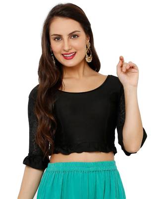 Women's Black Lycra Stretchable Readymade Saree Blouse 1