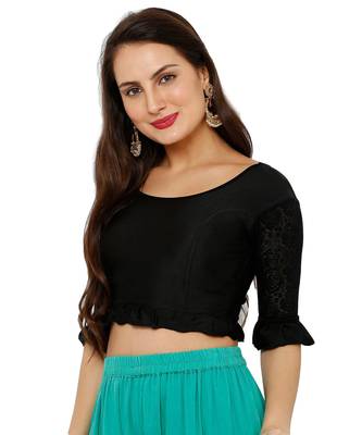 Women's Black Lycra Stretchable Readymade Saree Blouse 3