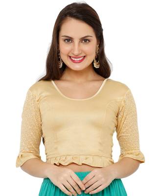 Women's Gold Lycra Stretchable Readymade Saree Blouse 1