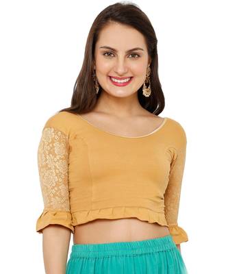 Women's Gold Lycra Stretchable Readymade Saree Blouse 1