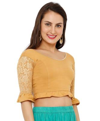 Women's Gold Lycra Stretchable Readymade Saree Blouse 3