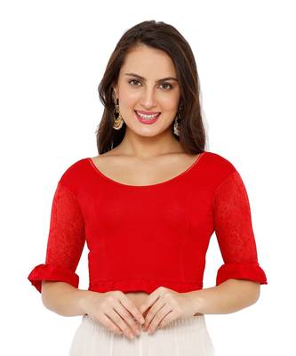 Women's Red Lycra Stretchable Readymade Saree Blouse 1