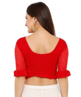 Women's Red Lycra Stretchable Readymade Saree Blouse 2