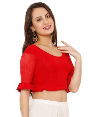 Women's Red Lycra Stretchable Readymade Saree Blouse 3
