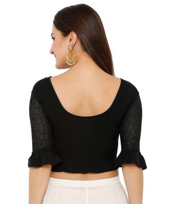 Women's Black Lycra Stretchable Readymade Saree Blouse 2