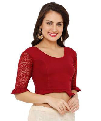 Women's Maroon Lycra Stretchable Readymade Saree Blouse 3