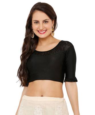 Women's Black Shimmer Lycra Stretchable Readymade Saree Blouse 1