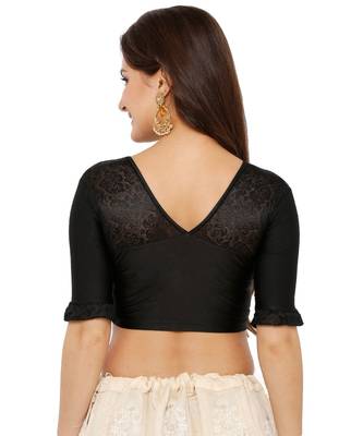 Women's Black Shimmer Lycra Stretchable Readymade Saree Blouse 2