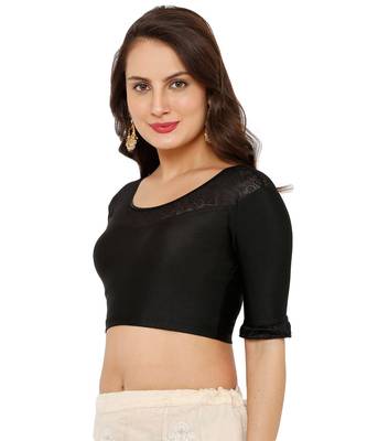 Women's Black Shimmer Lycra Stretchable Readymade Saree Blouse 3