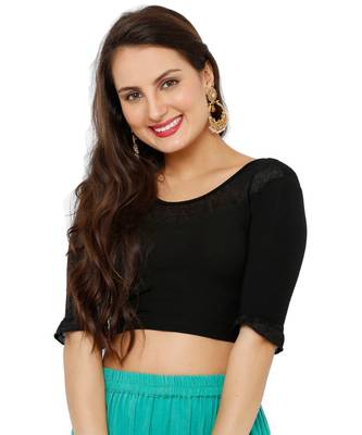 Women's Black Lycra Stretchable Readymade Saree Blouse 1