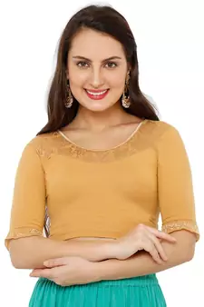 Women's Gold Lycra Stretchable Readymade Saree Blouse