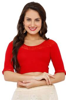 Women's Red Lycra Stretchable Readymade Saree Blouse
