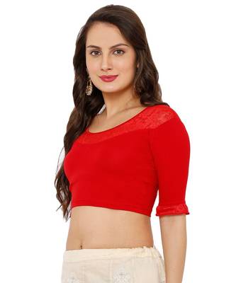 Women's Red Lycra Stretchable Readymade Saree Blouse 3
